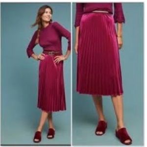 Anthropologie Pleated Velvet Midi Skirt